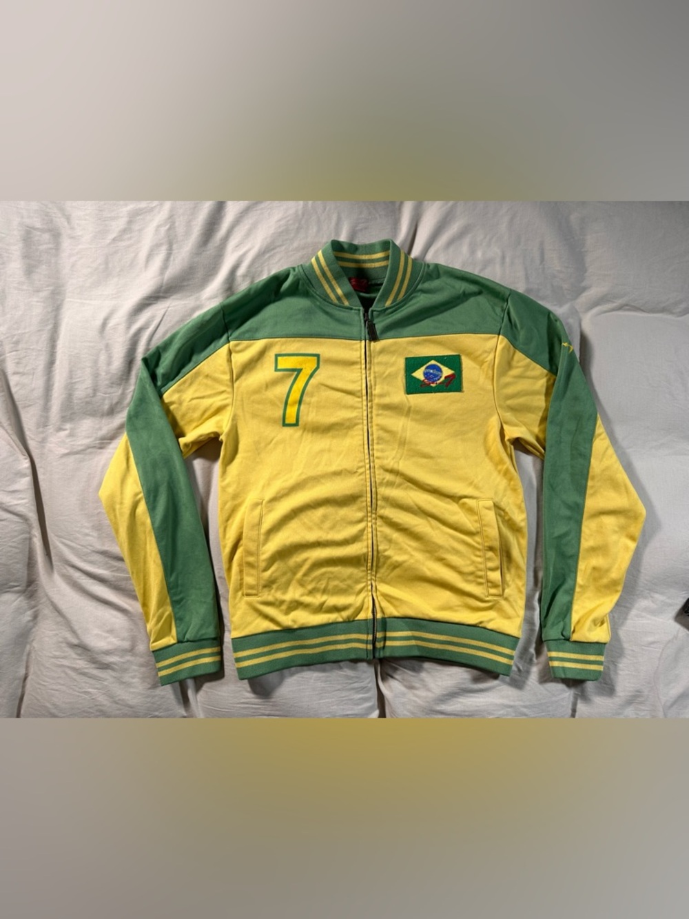 Seven7 For All Mankind Brazil Track Jacket Full Zip Y2K Faded Green Yellow Med